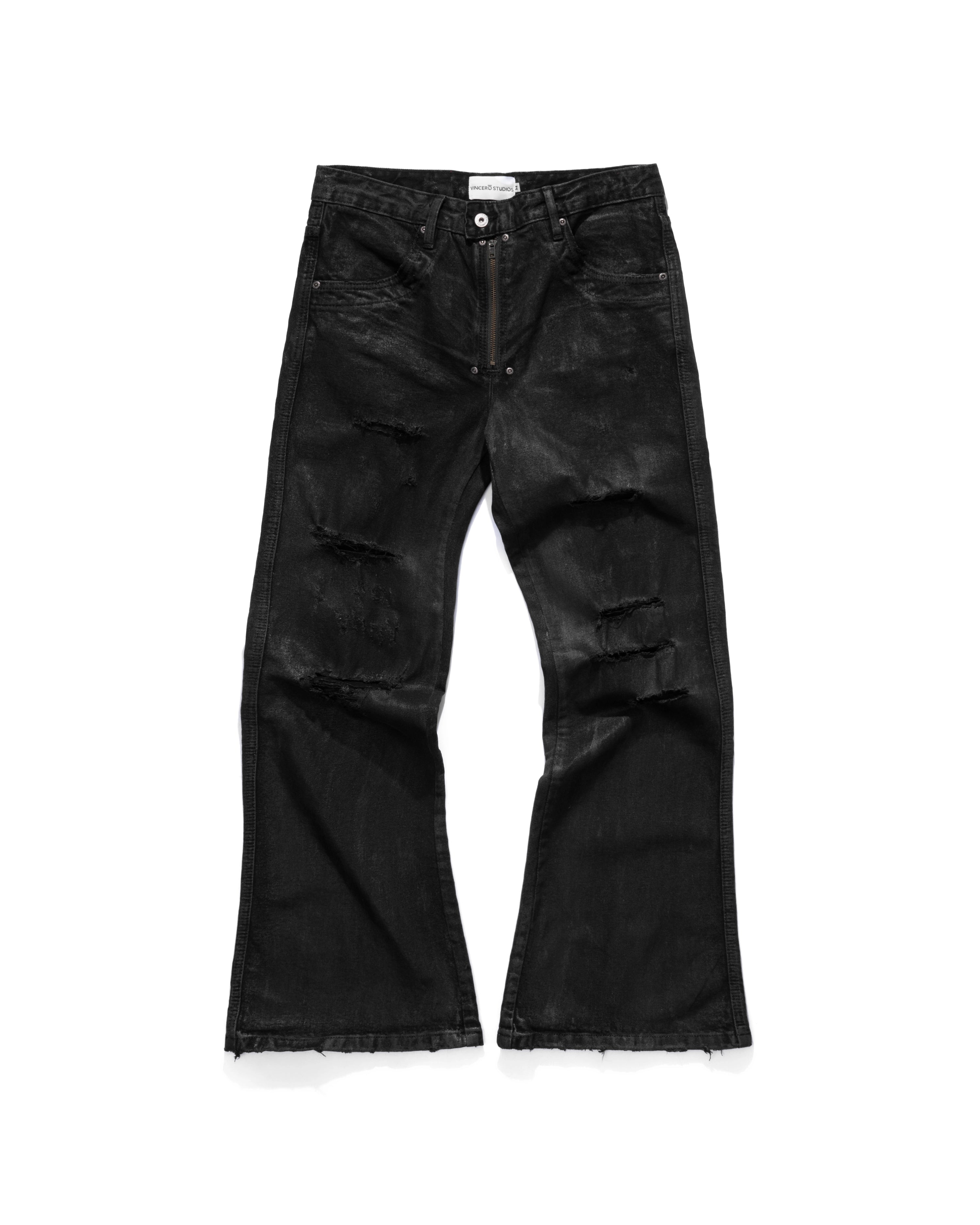 Core Zip Flared Pants - Coated Black